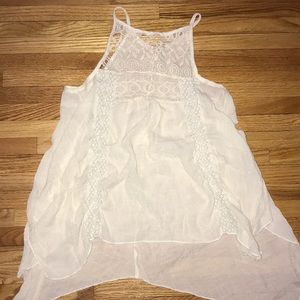 White, lace, tank top.